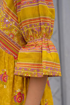 Juniper Mustard Printed Fit & Flare Dress with Tribal Border - Distacart