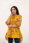 Juniper Mustard Printed Pleated Tunic with Puff Sleeves