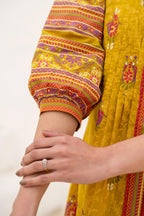 Juniper Mustard Printed Pleated Tunic with Puff Sleeves