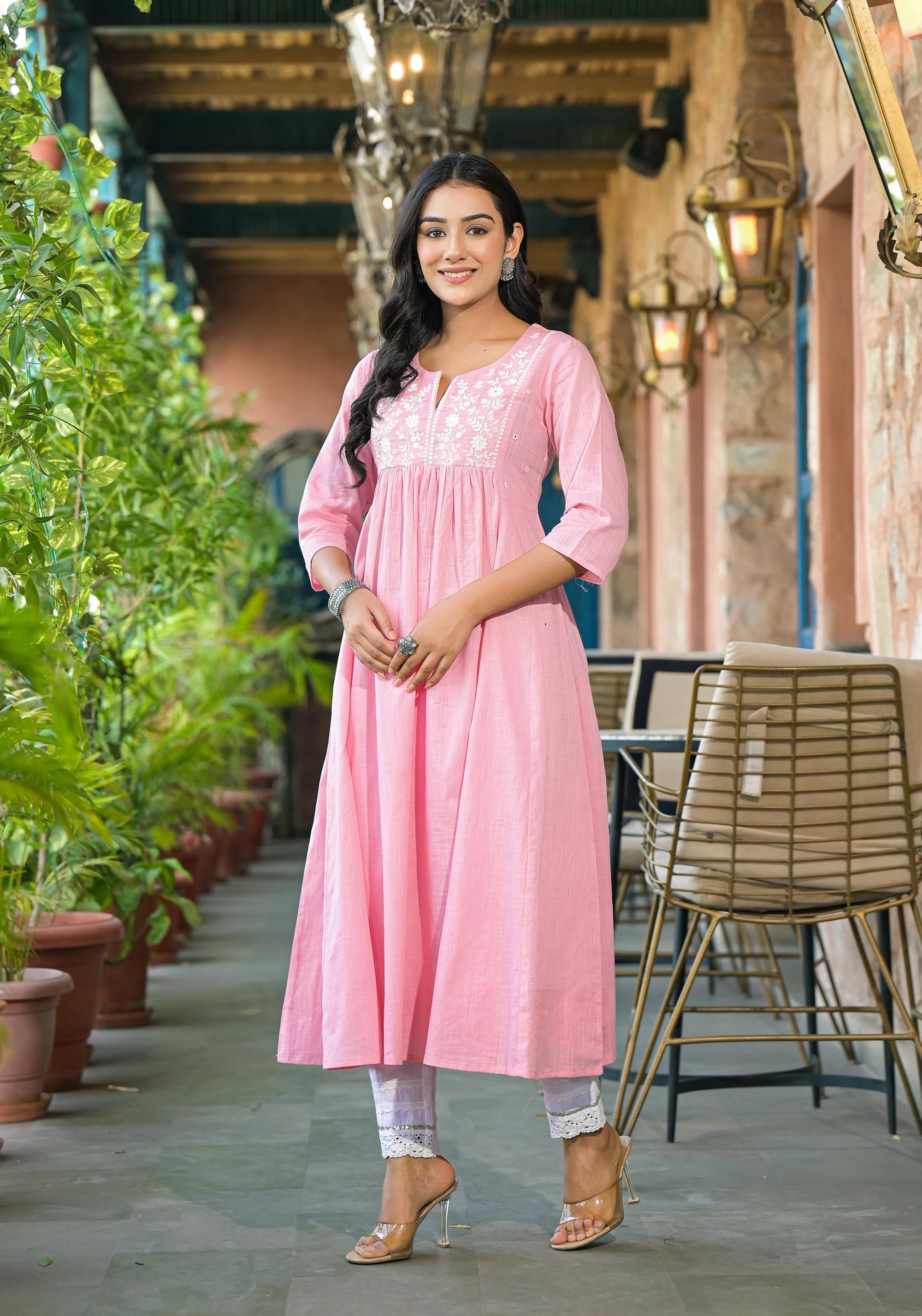 Juniper Onion Pink Solid Cotton Kurta With Thread Embroidery - Distacart