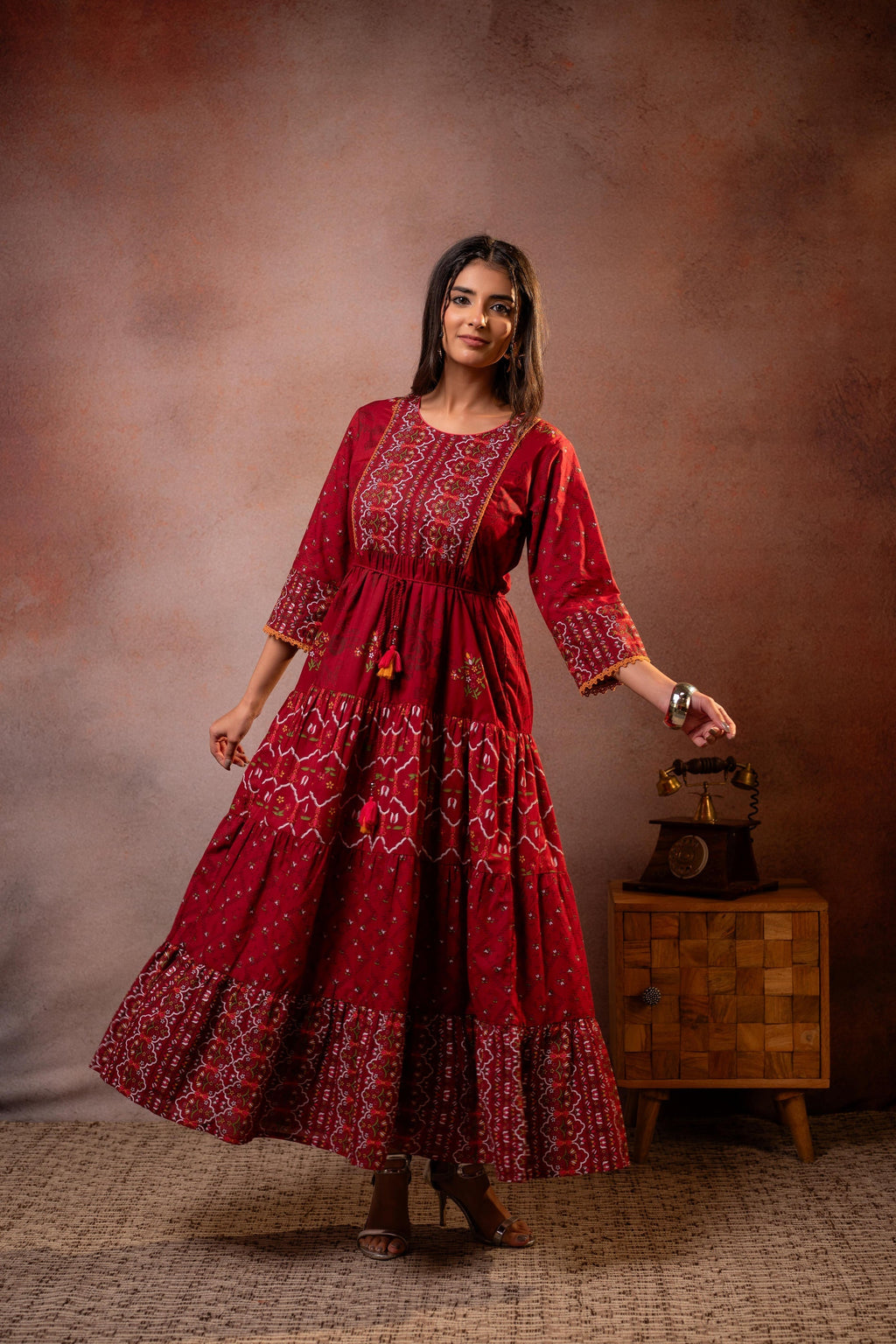 Juniper Rangriti Noor Maroon Handcrafted Boho Dress - Distacart