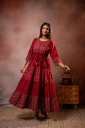 Juniper Rangriti Noor Maroon Handcrafted Boho Dress - Distacart