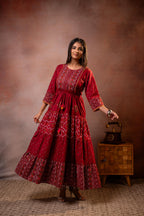 Juniper Rangriti Noor Maroon Handcrafted Boho Dress - Distacart