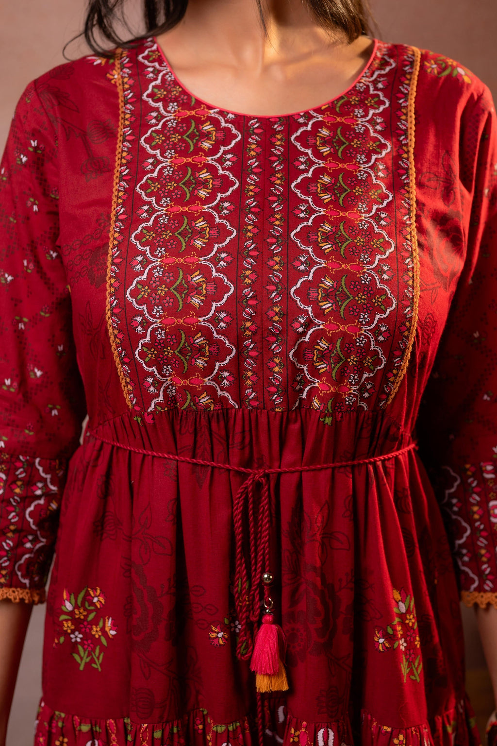 Juniper Rangriti Noor Maroon Handcrafted Boho Dress - Distacart