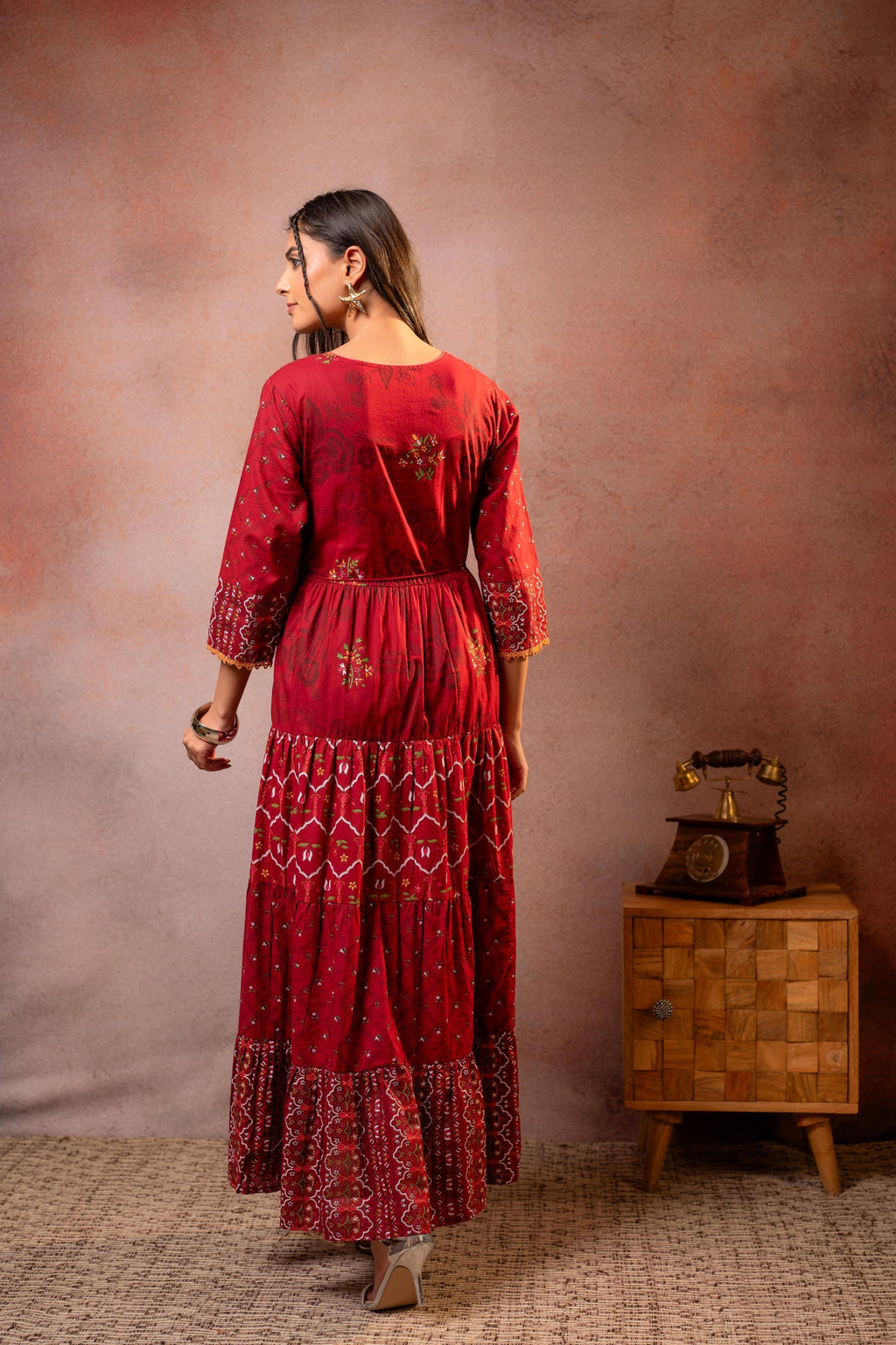 Juniper Rangriti Noor Maroon Handcrafted Boho Dress - Distacart