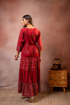 Juniper Rangriti Noor Maroon Handcrafted Boho Dress - Distacart