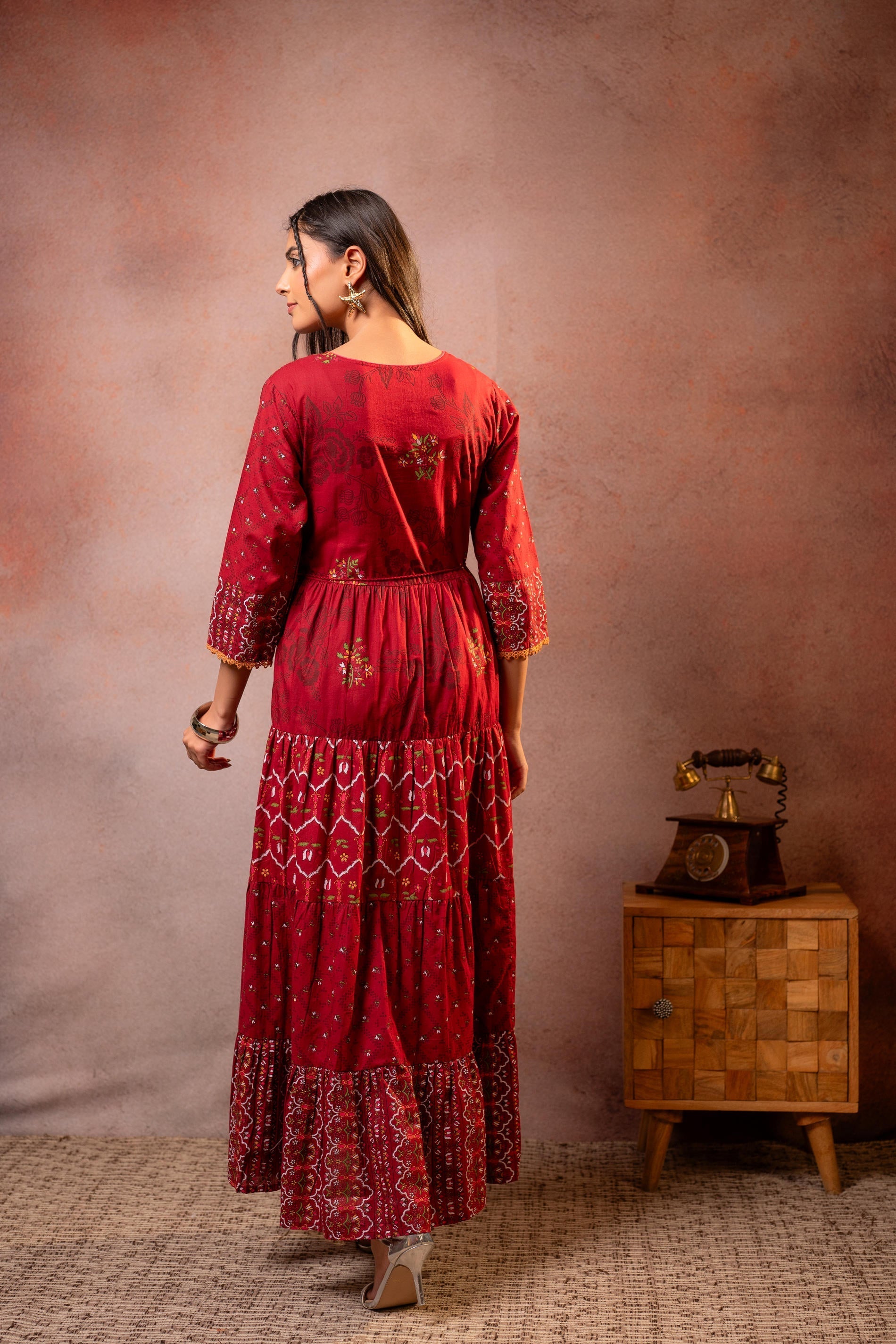 Juniper Rangriti Noor Maroon Handcrafted Boho Dress - Distacart