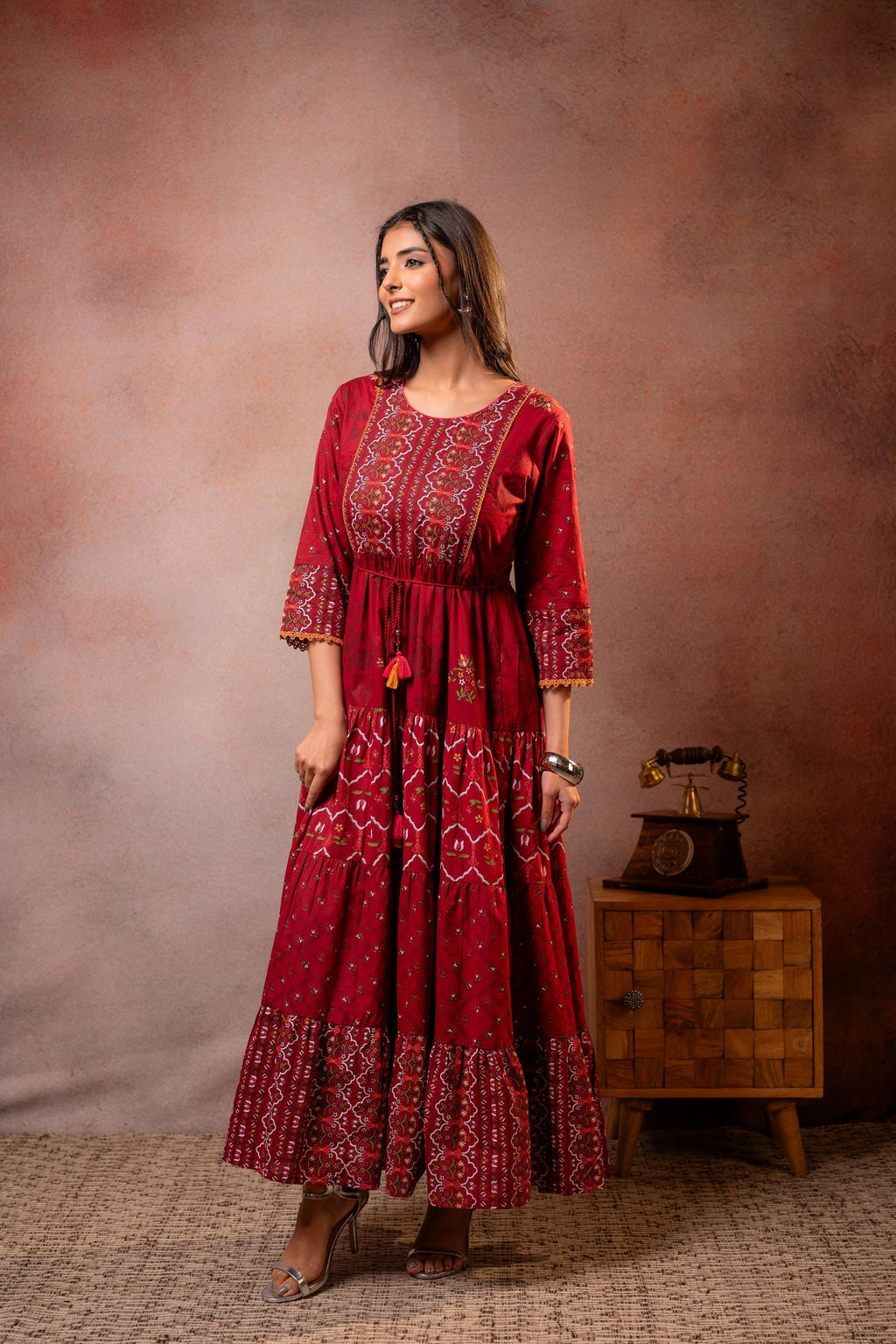 Juniper Rangriti Noor Maroon Handcrafted Boho Dress - Distacart