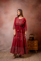 Juniper Rangriti Noor Maroon Handcrafted Boho Dress - Distacart