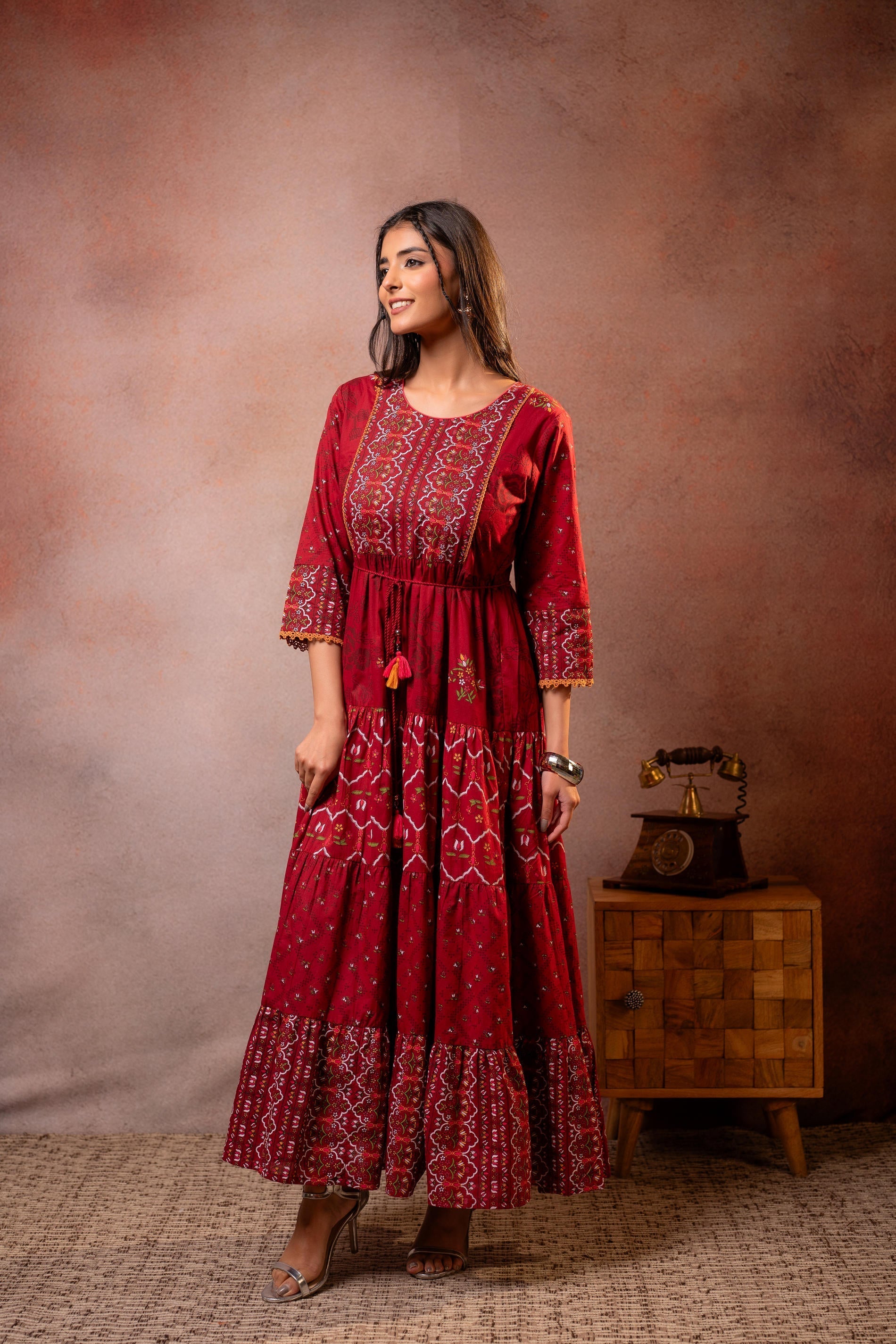 Juniper Rangriti Noor Maroon Handcrafted Boho Dress - Distacart
