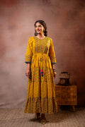 Juniper Rangriti Noor Mustard Handcrafted Boho Dress - Distacart