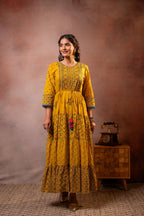 Juniper Rangriti Noor Mustard Handcrafted Boho Dress - Distacart