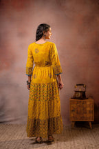 Juniper Rangriti Noor Mustard Handcrafted Boho Dress - Distacart