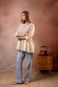 Juniper Off-White Printed Ethnic Tunic with Tassel,pompom Details