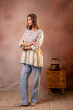 Juniper Off-White Printed Ethnic Tunic with Tassel,pompom Details