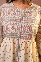 Juniper Off-White Printed Ethnic Tunic with Tassel,pompom Details