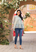 Juniper Pista Green Floral Printed Cotton Gathered Tunic