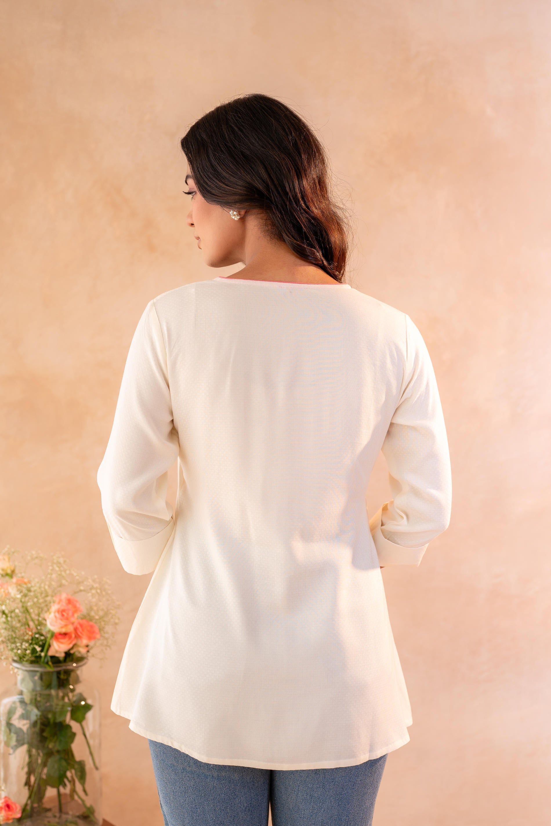Juniper Off-White Printed Yoke Flared Ethnic Tunic