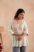 Juniper Pistagreen Printed Yoke Flared Ethnic Tunic