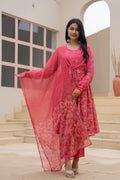 Juniper Fuchsia Embroidered & Printed Layered Dress Set with Dupatta - Distacart