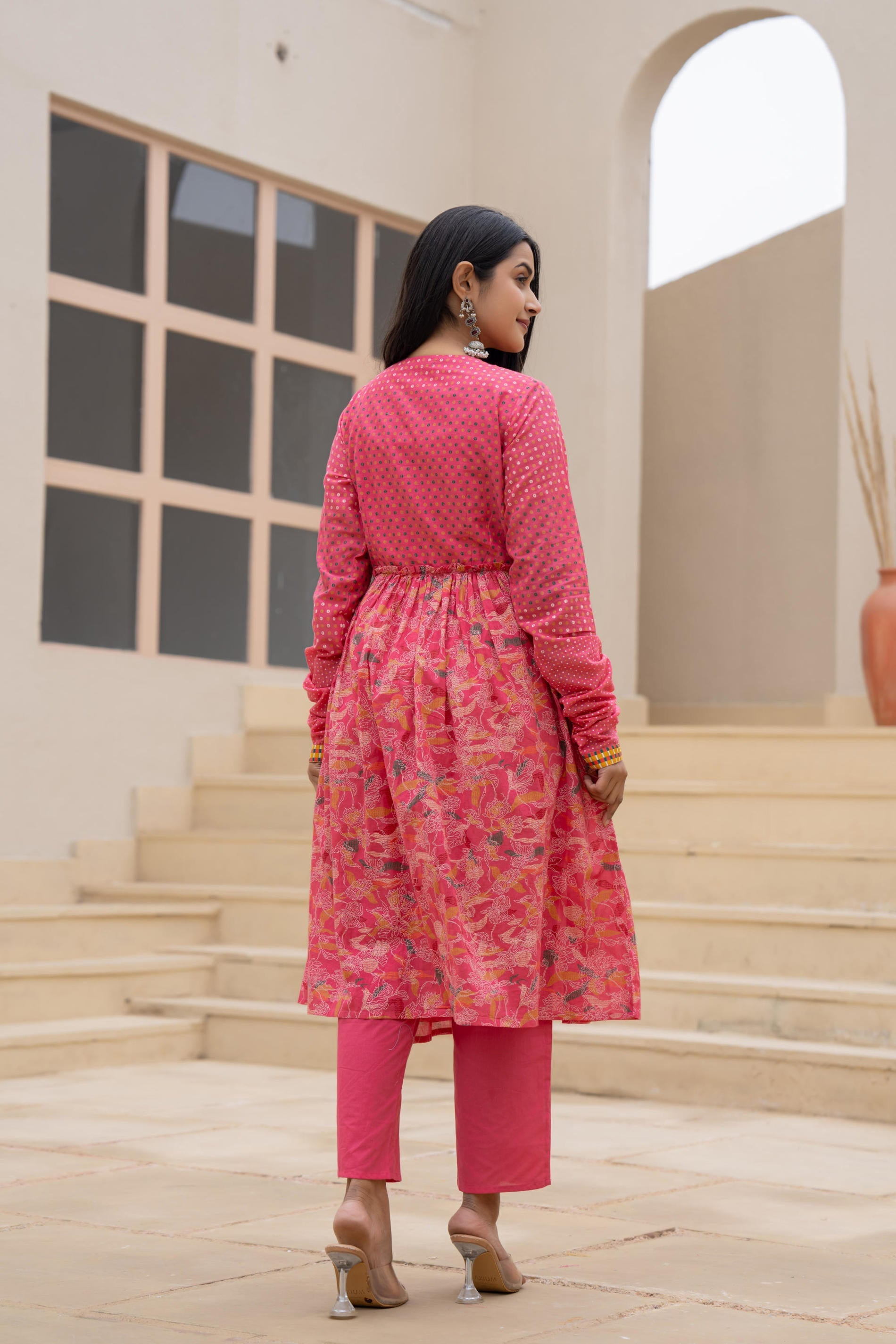 Juniper Fuchsia Embroidered & Printed Layered Dress Set With Dupatta - Distacart