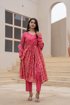 Juniper Fuchsia Embroidered & Printed Layered Dress Set with Dupatta - Distacart