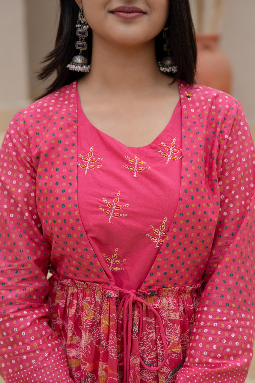 Juniper Fuchsia Embroidered & Printed Layered Dress Set with Dupatta - Distacart
