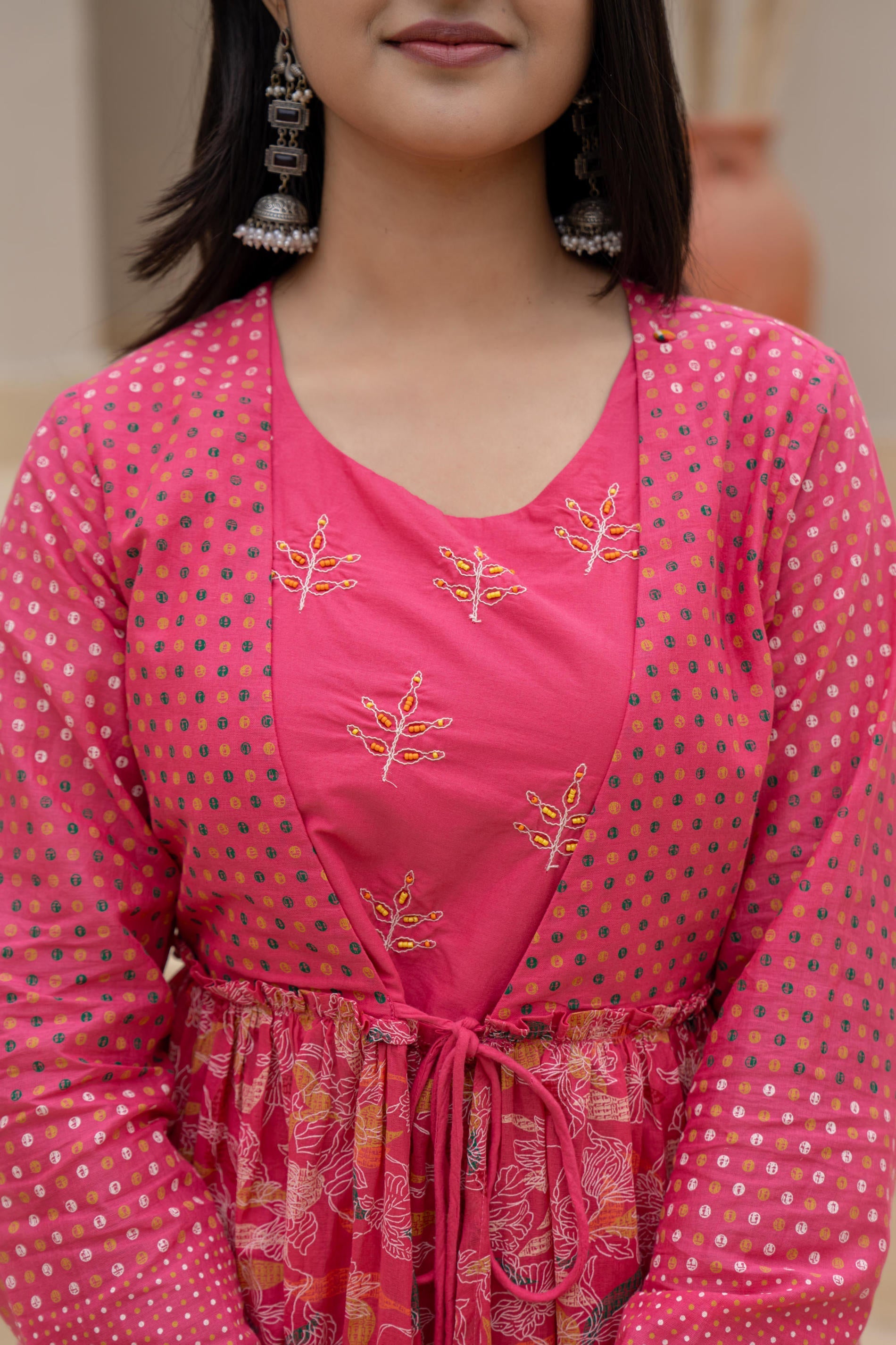 Juniper Fuchsia Embroidered & Printed Layered Dress Set with Dupatta - Distacart