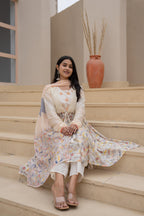 Juniper Ivory Embroidered & Printed Layered Dress Set With Dupatta - Distacart