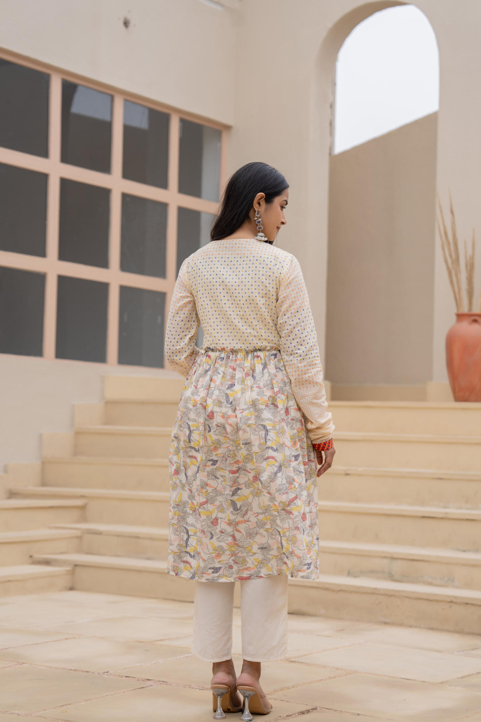 Juniper Ivory Embroidered & Printed Layered Dress Set with Dupatta - Distacart