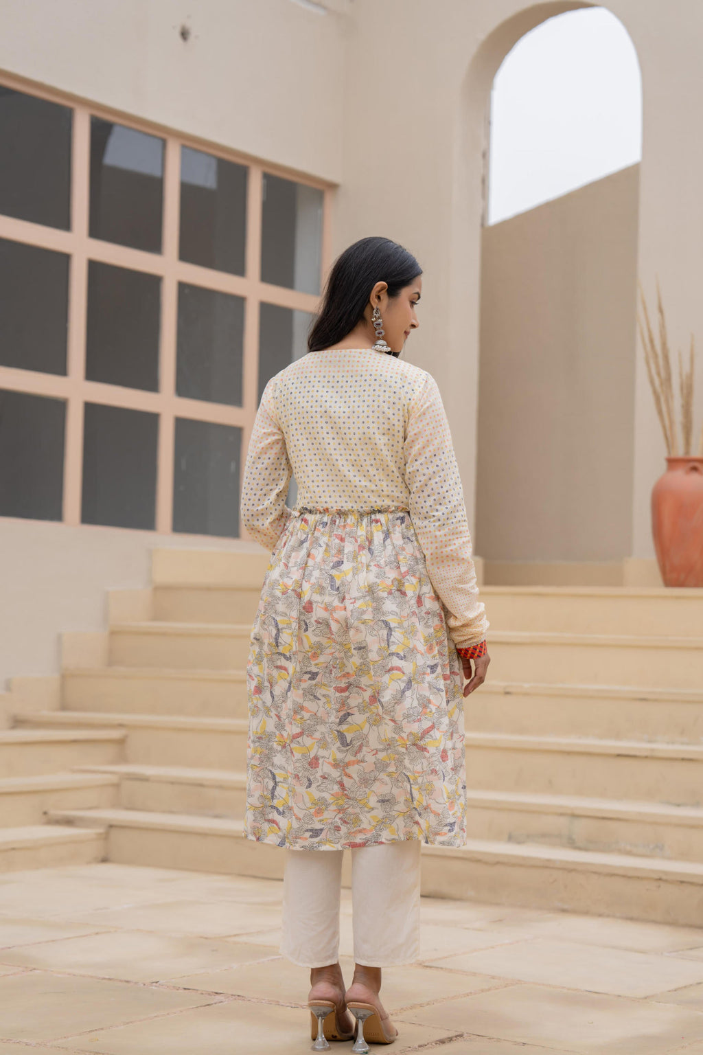 Juniper Ivory Embroidered & Printed Layered Dress Set With Dupatta - Distacart