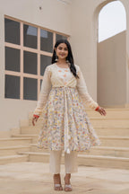 Juniper Ivory Embroidered & Printed Layered Dress Set with Dupatta - Distacart