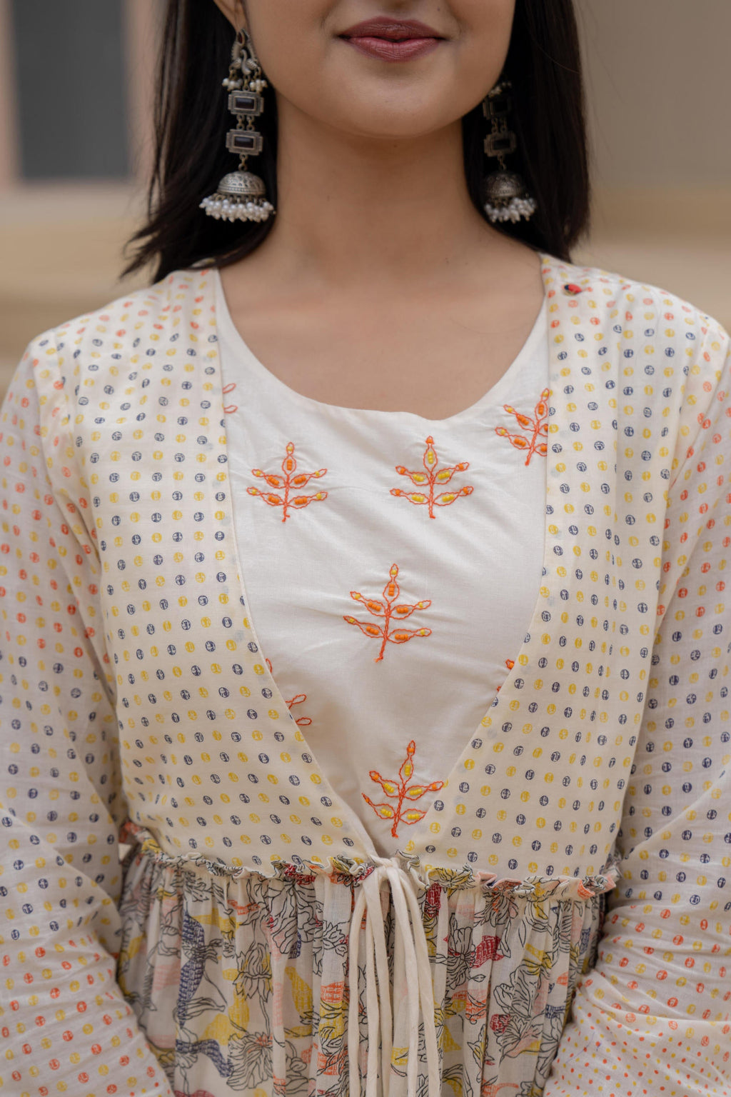Juniper Ivory Embroidered & Printed Layered Dress Set with Dupatta - Distacart