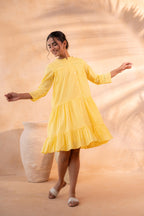 Juniper Zest Bloom Yellow Tiered Summer Dress - Distacart