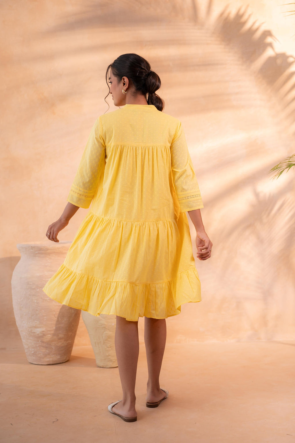 Juniper Zest Bloom Yellow Tiered Summer Dress - Distacart