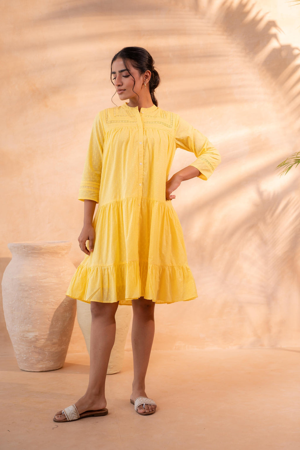 Juniper Zest Bloom Yellow Tiered Summer Dress - Distacart