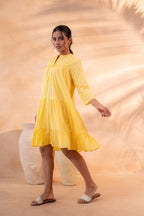 Juniper Zest Bloom Yellow Tiered Summer Dress - Distacart