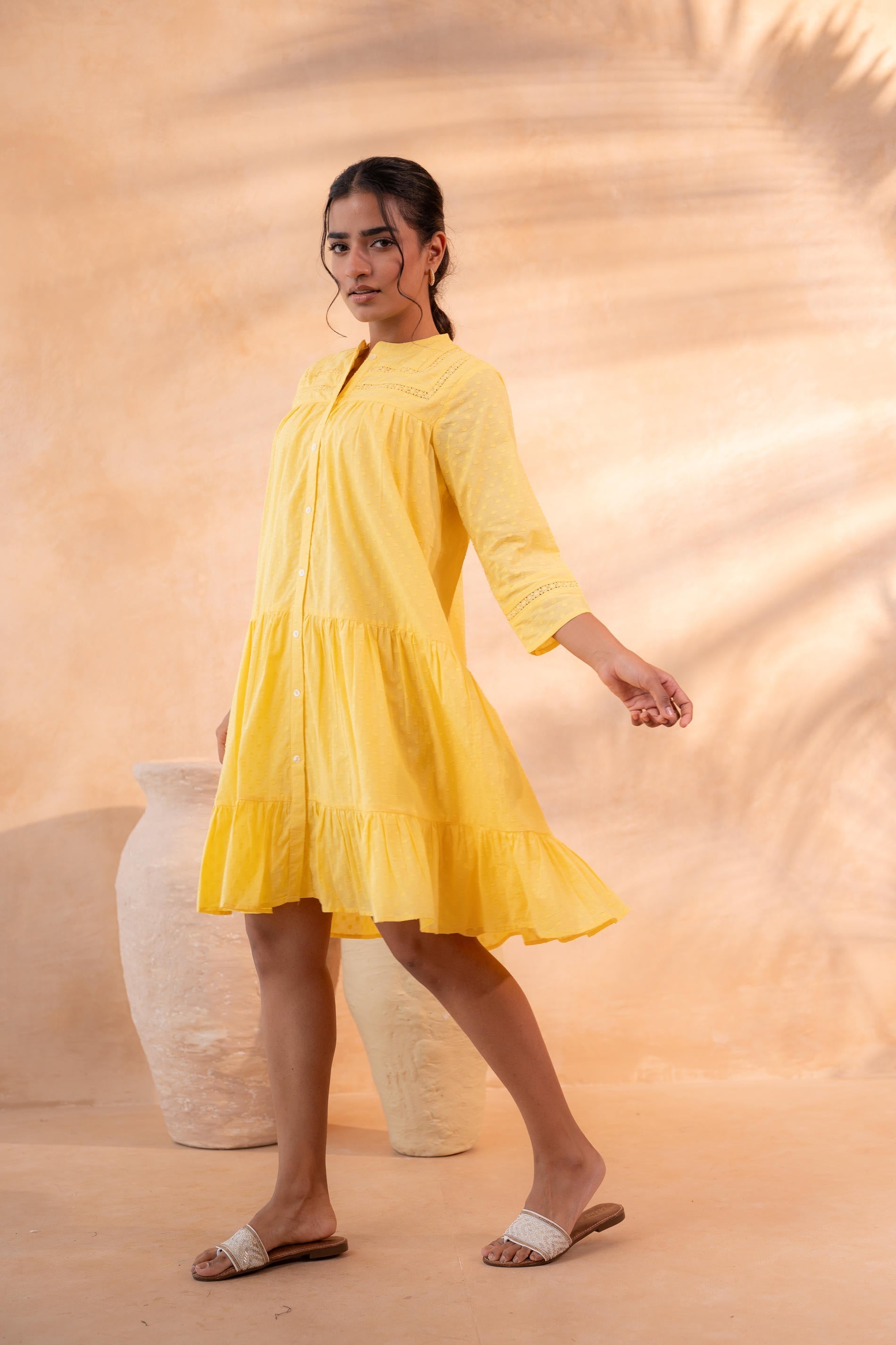 Juniper Zest Bloom Yellow Tiered Summer Dress - Distacart