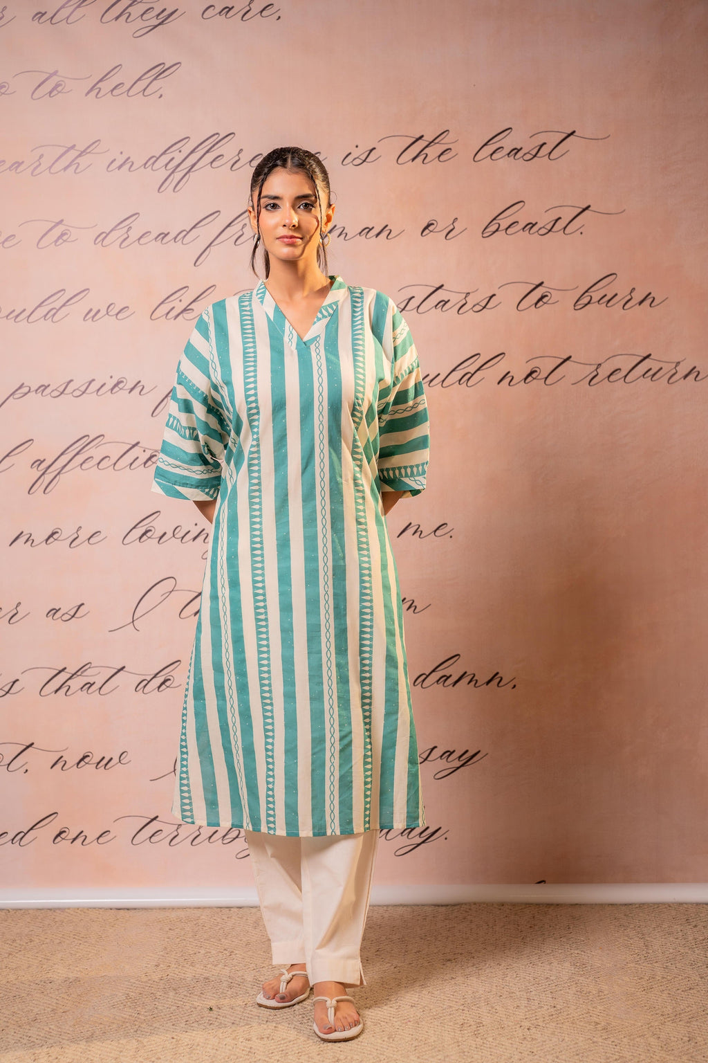 Juniper Teal Nomad Stripe Relaxed Kurta - Distacart