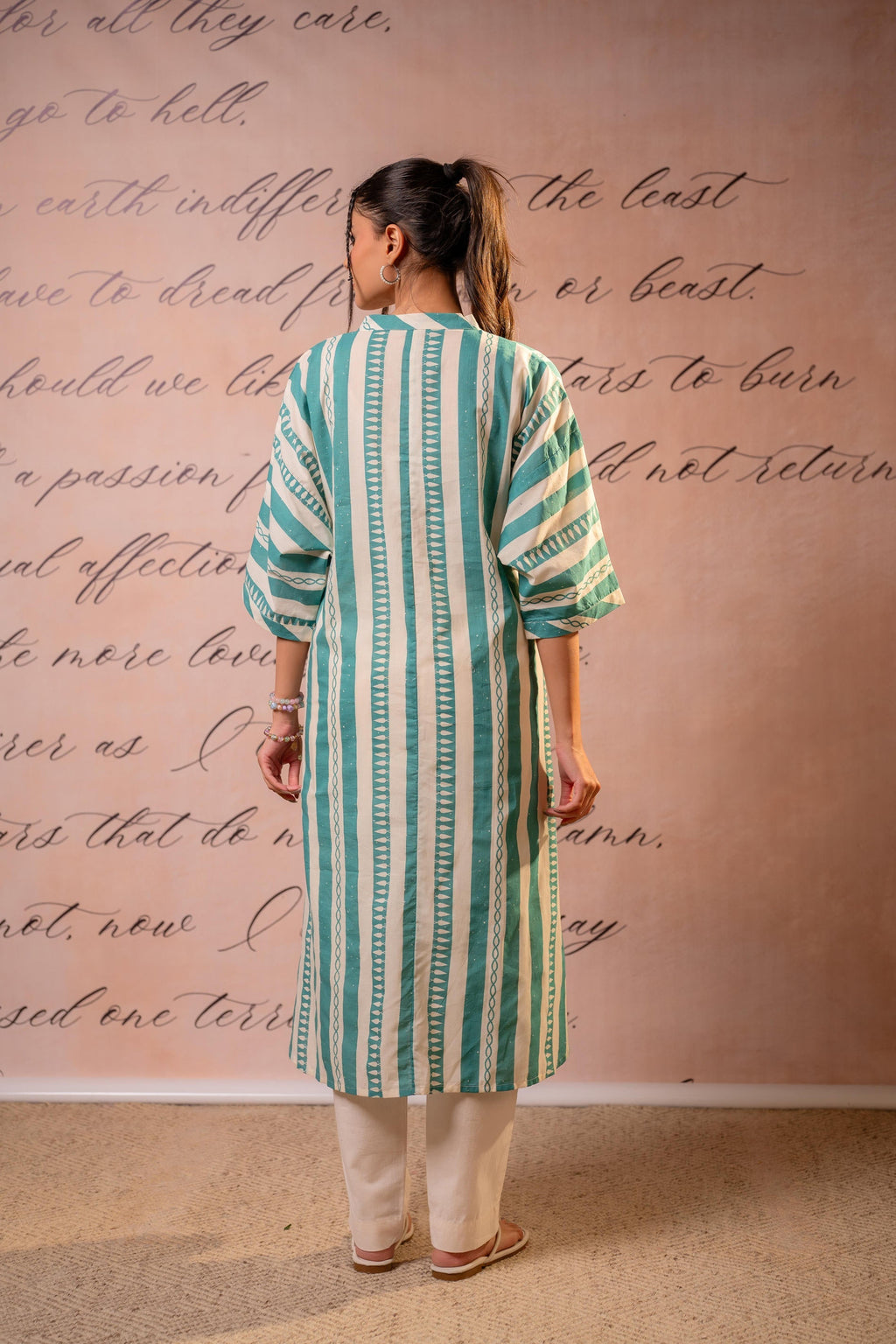 Juniper Teal Nomad Stripe Relaxed Kurta - Distacart