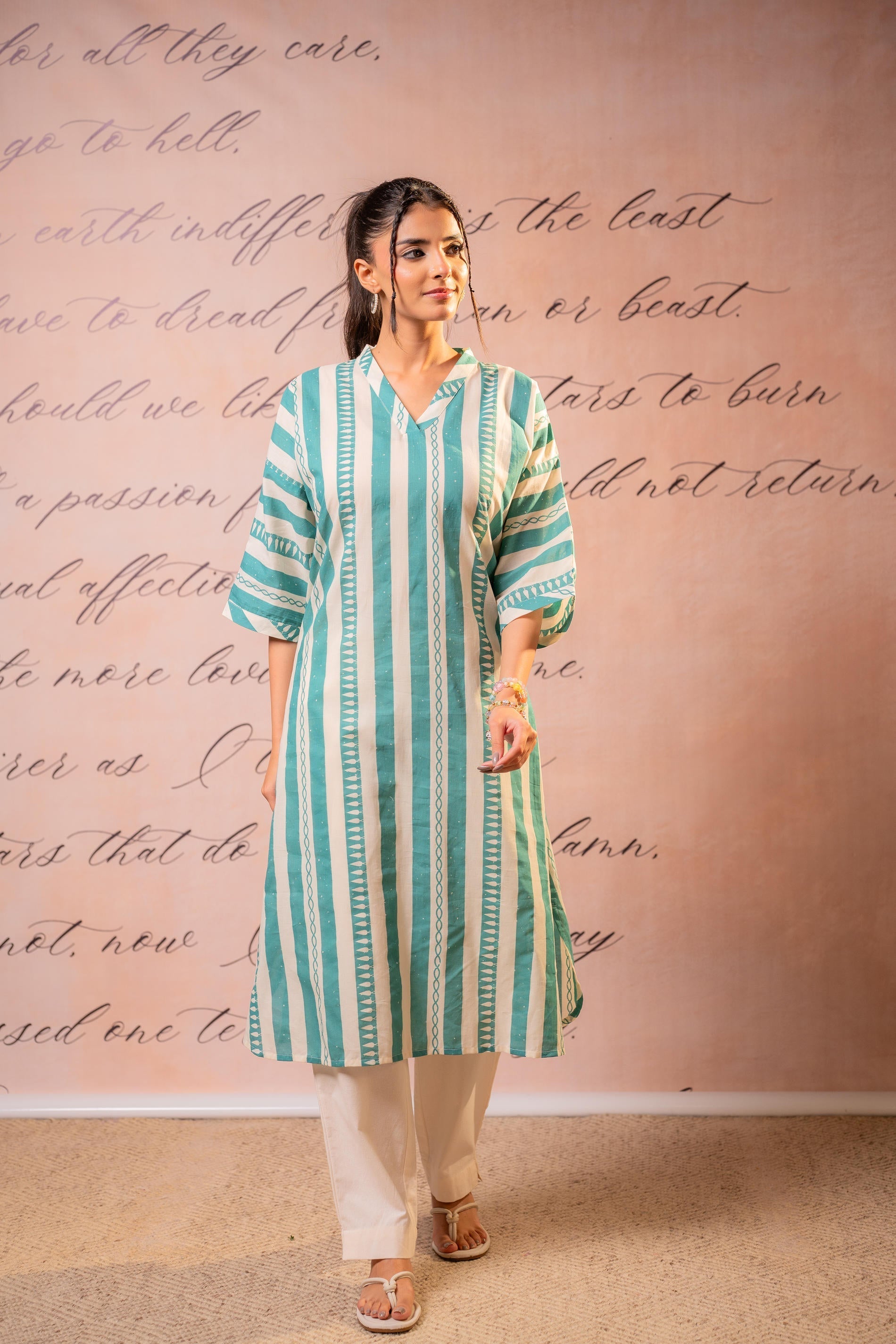 Juniper Teal Nomad Stripe Relaxed Kurta - Distacart