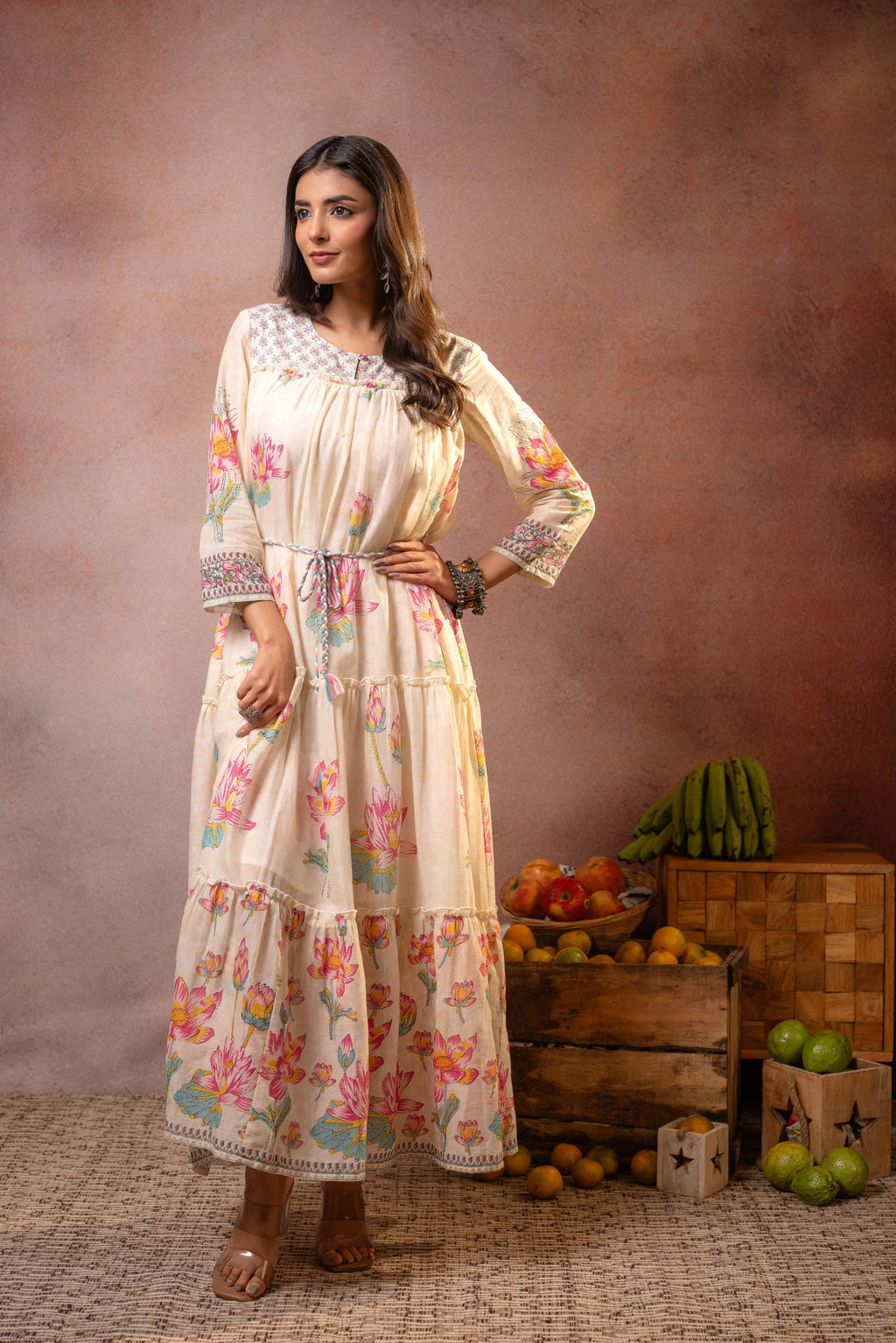 Juniper Ivory Gulbahar Tiered Boho Maxi Dress - Distacart