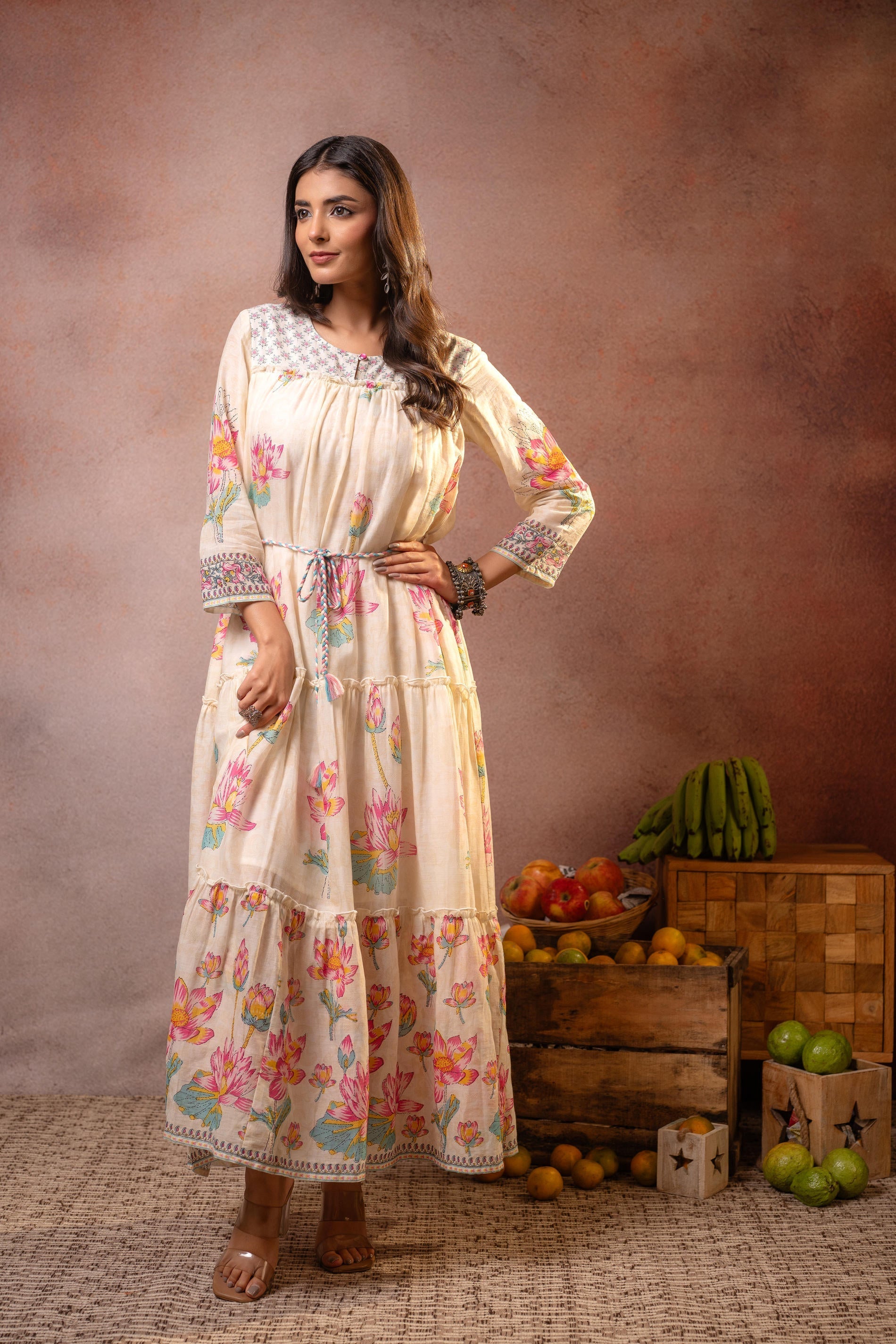 Juniper Ivory Gulbahar Tiered Boho Maxi Dress - Distacart