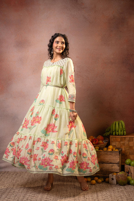 Juniper Pistagreen Gulbahar Tiered Boho Maxi Dress