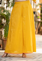 Juniper Mustard Ethnic Motif Printed Cotton Kurta Palazzo And Dupatta Set With Thread & Mirror Work - Distacart
