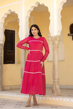 Juniper Fuchsia Tiered Ethnic Maxi Dress with Lace Inserts - Distacart