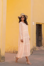Juniper Peach Tiered Ethnic Maxi Dress with Lace Inserts - Distacart