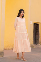 Juniper Peach Tiered Ethnic Maxi Dress with Lace Inserts - Distacart