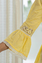 Juniper Lime Yellow Ethnic Peplum Top with Lace & Sequin Embroidery