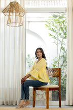 Juniper Lime Yellow Ethnic Peplum Top with Lace & Sequin Embroidery